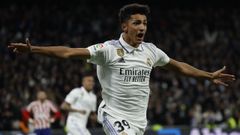 �lvaro Rodr�guez, celebrando el gol al Atl�tico de Madrid con el primer equipo