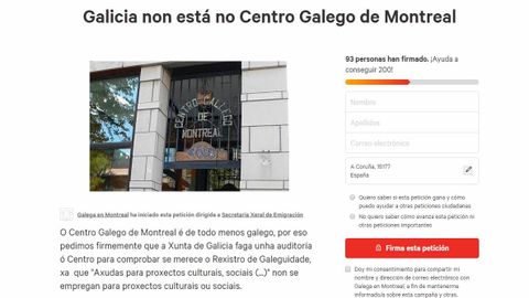 Peticin de firmas en Change.org Galicia non est no Centro Galego de Montreal