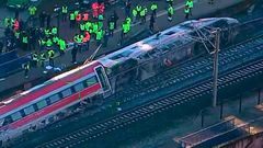 Imagen del tren Iryo siniestrado en Adamuz, en la que se puede comprobar la ausencia de dos piezas en su parte inferior.