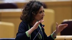 La ministra de Hacienda, Mar�a Jes�s Montero, este martes en la sesion de control al Gobierno celebrada en el Senado
