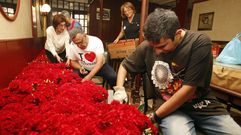 Preparan flores para el Corpus de Redondela. Fiesta de la Coca