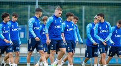 Los jugadores del Oviedo, en El Requex�n