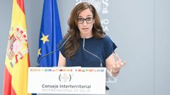 La ministra de Sanidad, M�nica Garc�a, durante una rueda de prensa para informar sobre las medidas de gesti�n p�blica adoptadas