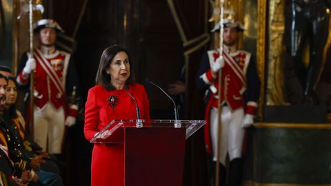 La ministra de Defensa, Margarita Robles, durante su discurso
