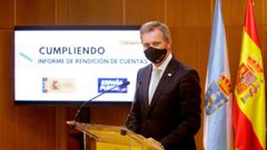 El delegado del Gobierno en Galicia, Jos� Mi�ones, durante la rueda de prensa para presentar el informe de rendici�n de cuentas del Ejecutivo