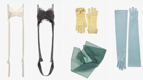 Varios complementos de la propuesta de Galliano, como bras, pa�uelos o guantes.