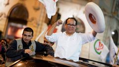 El candidato de la izquierda a las presidenciales de Per�, Roberto S�nchez, durante la noche electoral