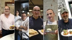 De izquierda a derecha: Eduardo en el restaurante Paz Nogueira, Pablo Pizarro y parte del equipo de Ceo da Boca, �scar del Venecia, �lvaro del Artesana Gastrobar y Emilio del Santoro. 