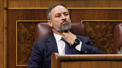 El l�der de Vox, Santiago Abascal, este viernes en el Congreso de los Diputados