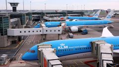 Aviones de la compa��a KLM en el aeropuerto de �msterdam.