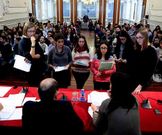 Un grupo de titulados que obtuvieron una beca contrato en el anterior Plan de Pr�ctica Laboral. 
