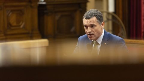 El consejero de Agricultura, Ganadera, Pesca y Alimentacin de la Generalitat, scar Ordeig, durante la sesin de control del Parlamento
