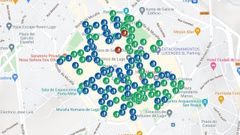Captura del mapa interactivo de los puntos con papeleras y sin ellas, elaborado por Luis Latorre