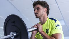 Juli�n �lvarez, este lunes, en su primera sesi�n de la pretemporada del Atl�tico de Madrid.