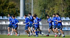 Los jugadores del Oviedo en El Requexn