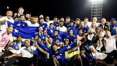 El equipo nacional de Curazao celebra su clasificacin al Mundial.