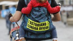 Asistentes a una manifestacin por la Oficialidad del asturiano