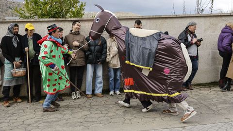 Boteiros y fuli�ns en el desfile del domingo gordo de Viana do Bolo.