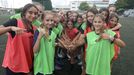 Integrantes de la seccin femenina del Racing antes de un entrenamiento en A Gndara.