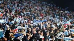 Aficionados del Celta, durante el partido frente al Mallorca en Bala�dos de este domingo.