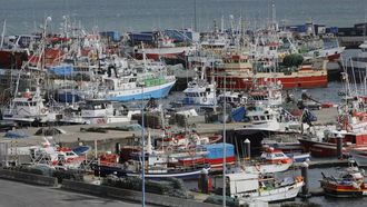 Imagen de archivo de la flota amarrada en el muelle de Oza