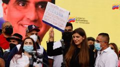 La esposa de Alex Saab, durante una marcha en Caracas para protestar contra la extradici�n.