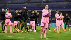 Los futbolistas del Celta, tras el triunfo por 0-3 cosechado en el Maksimir frente al Dinamo de Zagreb.