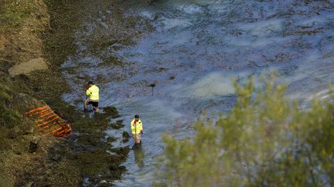 Efectivos de la Unidad Militar de Emergencias (UME) y de la Polica Nacional continan este mircoles con la bsqueda de los cuerpos de la mujer y de su beb desaparecidos en la provincia de Len en el ao 1987 en la balsa de una antigua mina de fluorita situada en Berbs, parroquia del concejo asturiano de Ribadesella.