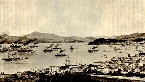 Grabado de la presencia de la flota rusa en la r�a de Vigo