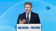 El presidente del PP, Alberto Nez Feijoo, durante un acto con motivo del Da Internacional de la Eliminacin de la Violencia contra la Mujer, en la sede nacional del partido en Madrid.