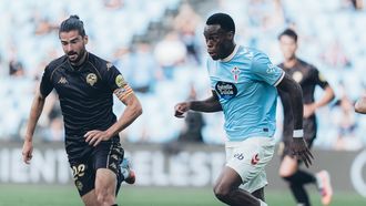 El futbolista del Celta Fortuna Germain Miller, Milla, durante el duelo ante el Sabadell.