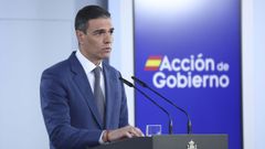 El presidente del Gobierno, Pedro Snchez, en su declaracin de este lunes.