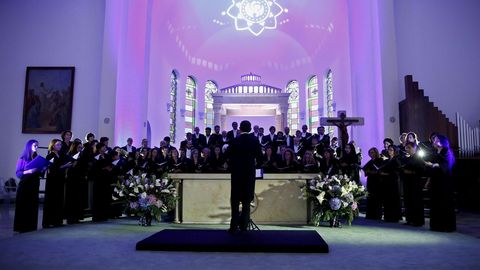 Miembros del Coro de la Fundaci�n Princesa de Asturias ensayan hoy, mi�rcoles 12 de septiembre de 2018, momentos previos a la inauguraci�n del S�ptimo Festival Internacional de M�sica Sacra que se realiza en Bogot� (Colombia)