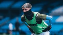 El jugador del Celta Fortuna �scar Marcos, calentando antes de un partido en Bala�dos.