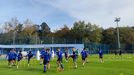 Los jugadores del Oviedo, en El Requexn