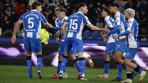 El Deportivo celebra un gol esta temporada en Riazor