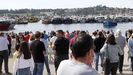 Protesta de los bateeiros por el conflicto de la mejilla en Pobra do Caramial