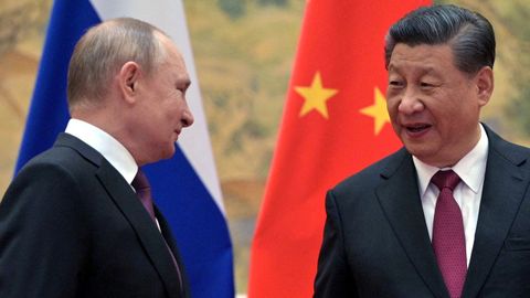 El presidente ruso, Vladimir Putin, y el presidente chino, Xi Jinping, el 4 de febrero del 2022, durante una reuni�n en Pek�n antes de la invasi�n de Ucrania