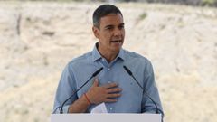 El presidente del Gobierno, Pedro S�nchez, durante su intervenci�n en la presentaci�n del Plan Estatal de Fertilizantes en San Mart�n de la Vega (Madrid).