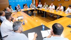 Marta Villaverde, conselleira de Mar (al fondo, en el centro), presidi� el 28 de mayo del 2026 la reuni�n de la Comisi�n do Mexill�n en Santiago.