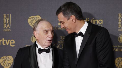 Pedro Sánchez saluda al director de la Academia del Cine, Fernando Méndez-Leite