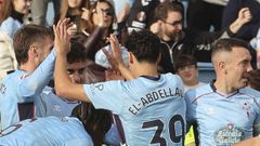 Los jugadores del Celta celebran el gol de Jones El-Abdellaoui al Valencia.