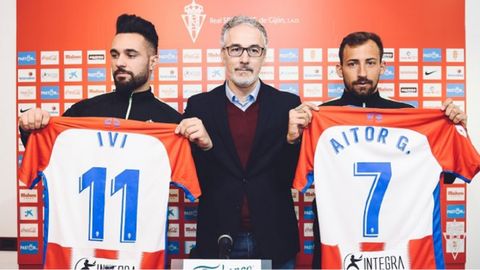 Ivi L�pez y Aitor Garc�a, el d�a de su presentaci�n con el Sporting