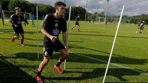 Trilli, durante un entrenamiento con el Deportivo en Abegondo