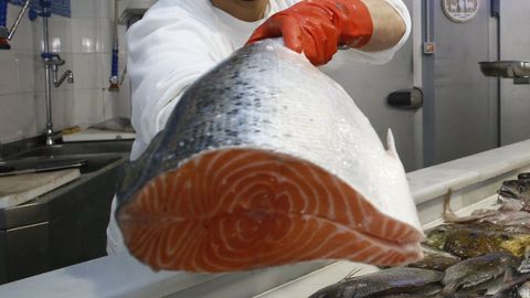 Salmn fresco en una pescadera de Viveiro