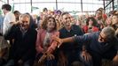 Vuelve el gesto de la ceja. La secretaria general del PSOE-A y candidata, Mar�a Jes�s Montero, acompa�ada por el presidente del Gobierno, Pedro S�nchez y el expresidente Jos� Luis Rodr�guez Zapatero en un acto de campa�a en C�rtama, en la provincia de M�laga