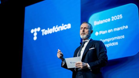 El presidente de Telef�nica Marc Murtra durante la presentaci�n de los resultados del a�o 2025.