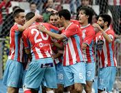 Los jugadores del Lugo, celebrando uno de los goles conseguidos en el �ngel Carro.