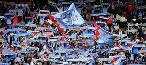 Aficionados c�lticos de la grada de Marcador, durante un encuentro de la pasada temporada.