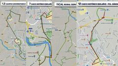 Diferentes l�neas del nuevo modelo de bus urbano de Lugo